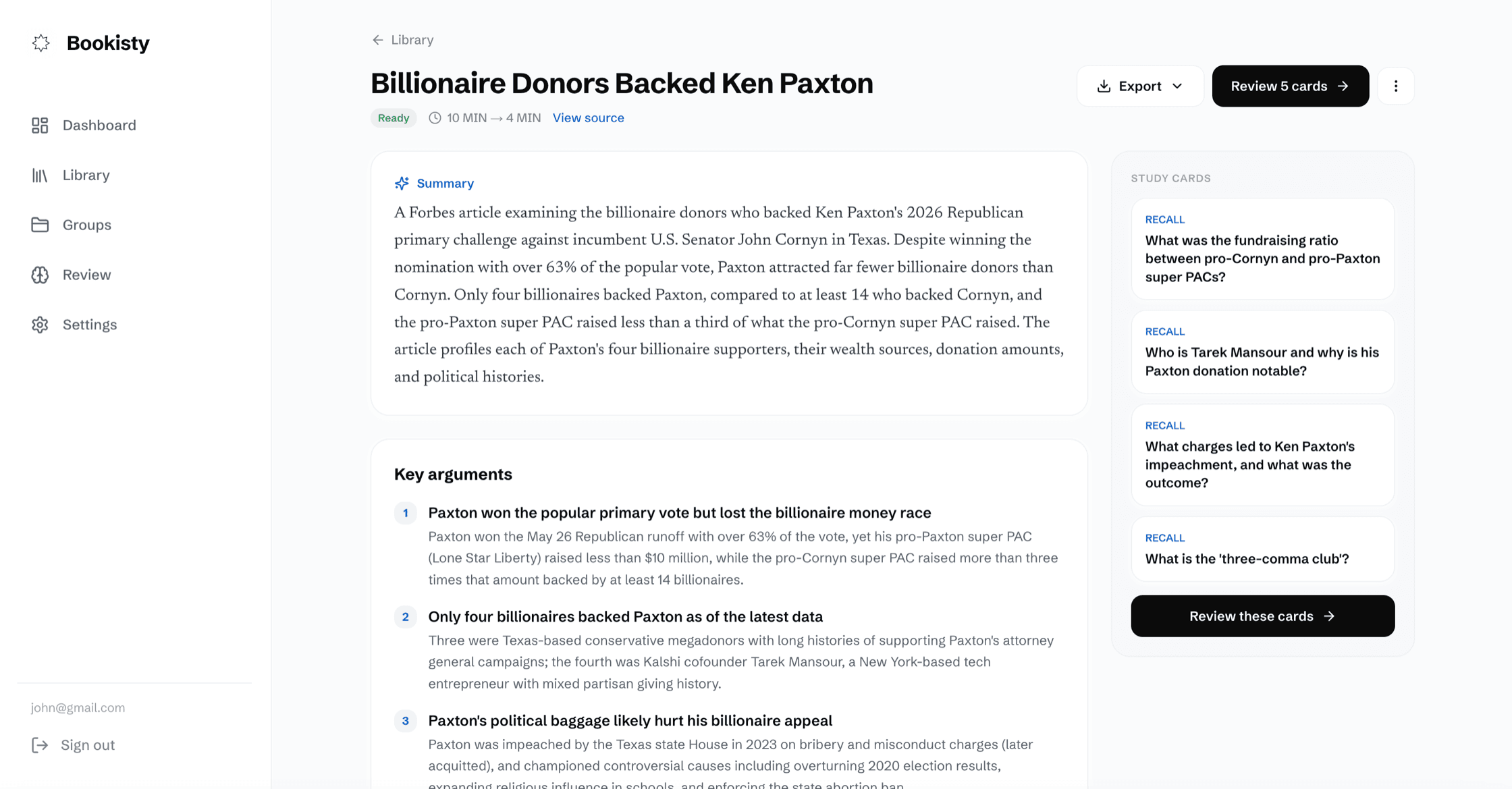 The Bookisty dashboard