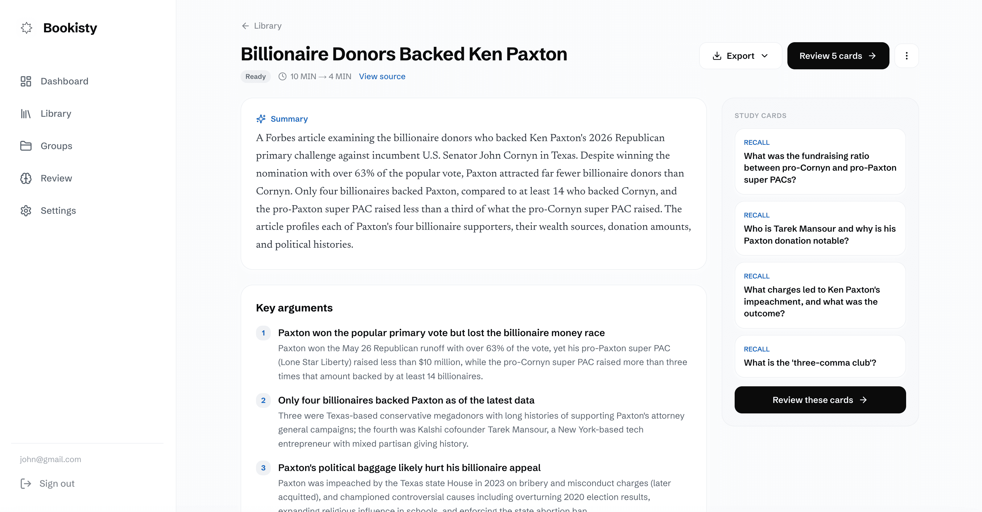 The Bookisty dashboard